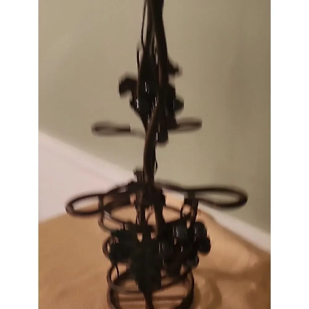 Wrought Iron Wine Bottle Holder with Leaf & Grape Accents - Brown